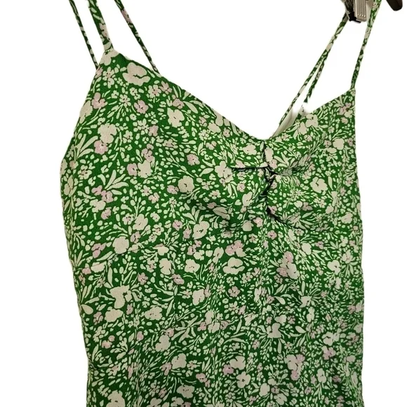 Zara 90s floral print green strappy split skirt maxi dress NWT Large - Picture 6 of 16